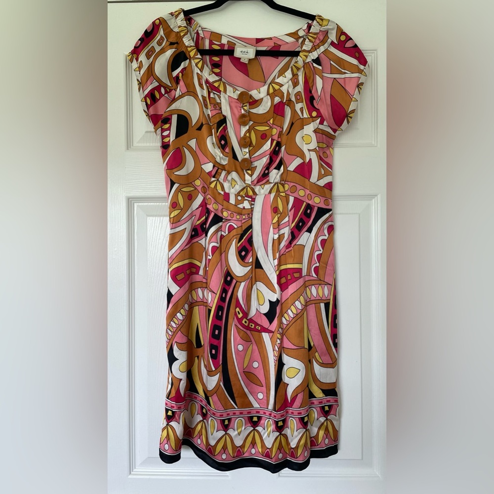 ECI NEW YORK SILK DRESS PUCCI STYLE KNEE LENGTH *Size 6 *